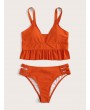 Ruffle Trim Top With Cut Out Panty Tankini