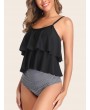 Tiered Layer Top With Striped High Waist Tankini