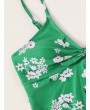 Floral Print Top With Striped Panty Tankini