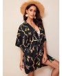 Chain and Butterfly Print Knot Front Kimono