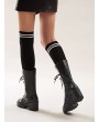 Lace-up Side Zip Lug Sole Mid Calf Boots