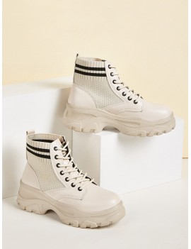 Lace-up Front Striped Ankle Boots