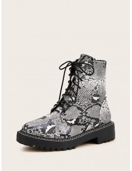 Lace-up Front Snakeskin Ankle Boots