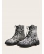 Lace-up Front Snakeskin Ankle Boots