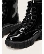 Lace-up Front Patent Leather Ankle Boots