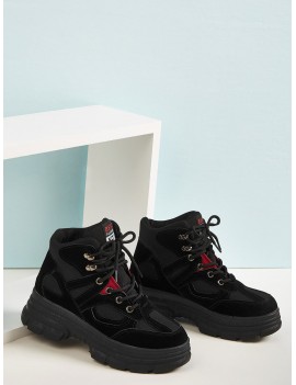 Lace-up Front Chunky Sole Suede Boots