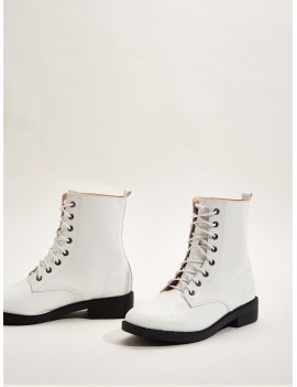 Lace-up Front Textured Combat Boots