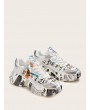 Slogan Detail Iridescent Lace-up Chunky Sneakers