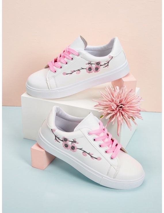 Floral Embroidered Low Top Sneakers