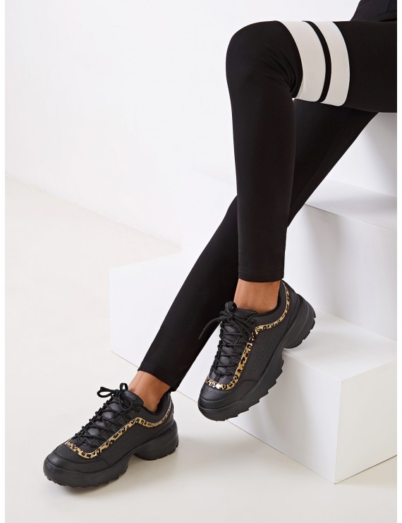 Lace-up Front Leopard Pattern Chunky Sneakers
