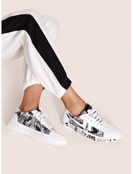 Letter Graphic Lace Up Sneakers
