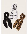 3pcs Polka Dot & Leopard Pattern Scrunchie Scarf