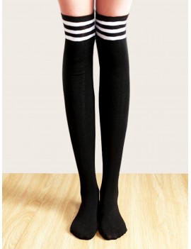 Striped Pattern Overknee Length Socks 1pair