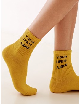 1pair Slogan Graphic Socks