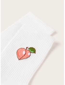 1pair Peach Embroidery Socks