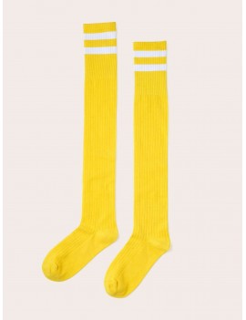 1pair Striped Pattern Knee Length Socks