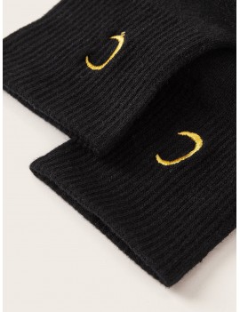 1pair Moon Embroidery Socks