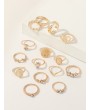Rhinestone & Gemstone Decor Ring Set 15pcs