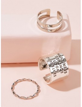 Letter Engraved Wide Cuff Ring 3pcs