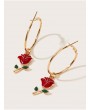 Rose Flower Charm Hoop Earrings