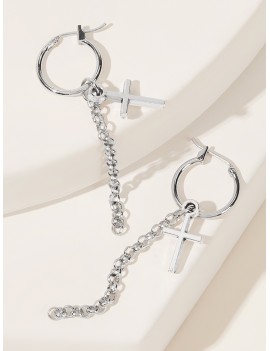 Cross Decor Chain Dangle Earrings 1pair