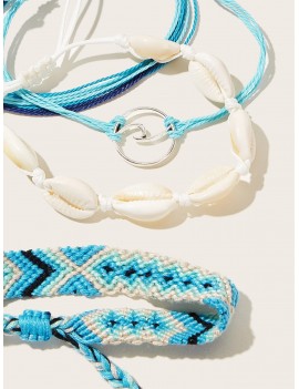 Shell & Ring Decor String Bracelet 4pcs