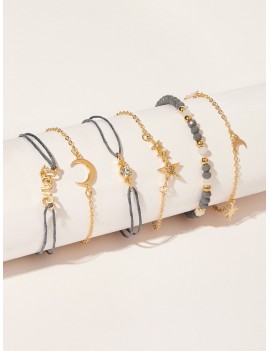 Moon & Star Detail Bracelet 5pcs