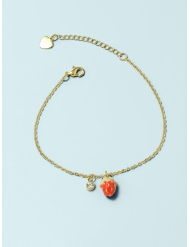 Strawberry & Rhinestone Decor Chain Bracelet 1pc