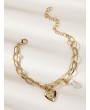Faux Pearl & Heart Decor Chain Bracelet 1pc