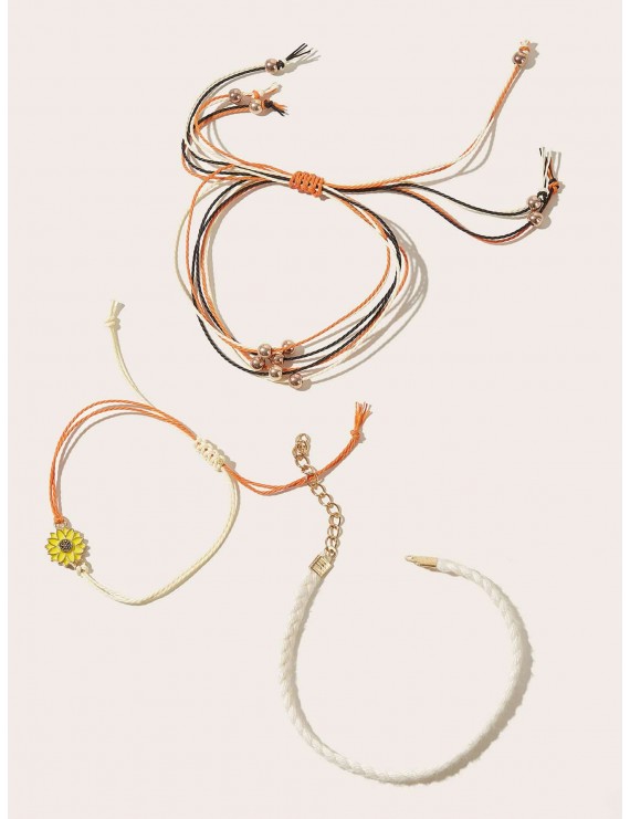 3pcs Sunflower Decor Braided Bracelet Set