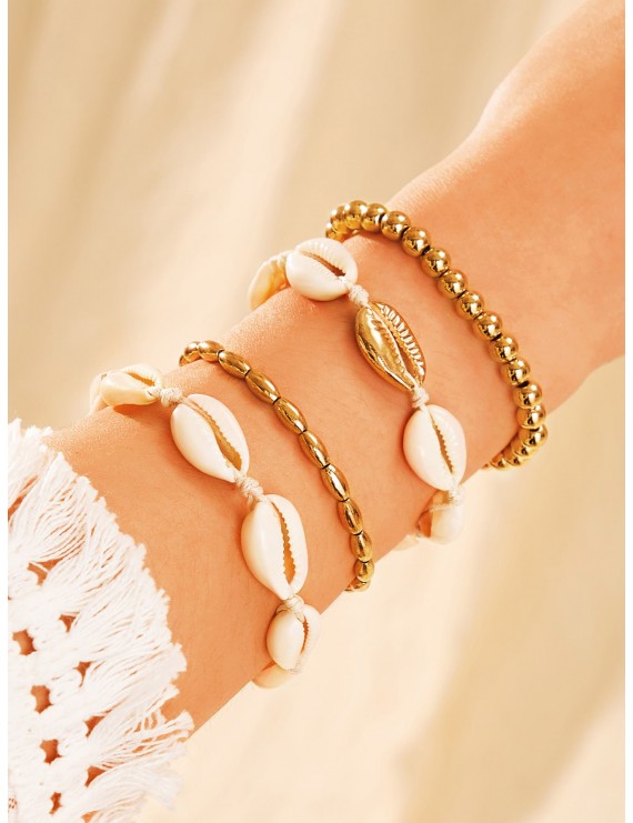 Shell & Bead Design Bracelet 4pcs