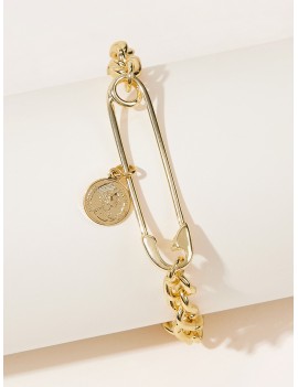 Coin & Paperclip Decor Chain Bracelet 1pc