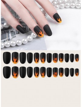 24pcs Fire Pattern Fake Nails