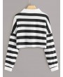 Black And White Striped Polo Neck Crop Tee