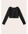 Solid Knot Front Crop Ribbed Tee