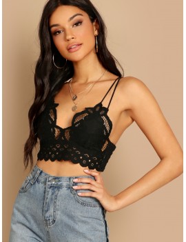 Lace Up Back Crop Lace Cami Top