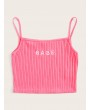 Letter Embroidery Rib-knit Cami Top