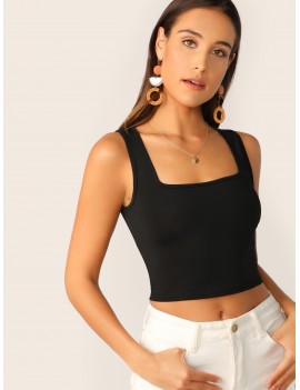 Square Neck Ribbed Crop Tank Top