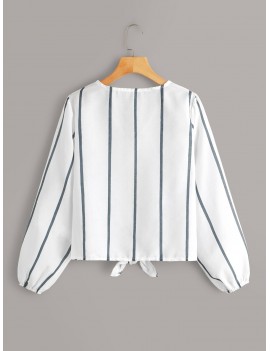 Striped Button Front Knot Blouse