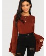 Tiered Bell Sleeve Solid Blouse