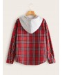 Plaid Pocket Front Hooded Blouse