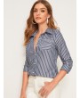 Striped Pocket Button Front Blouse