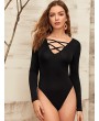 Solid Lace Up Front Skinny Bodysuit