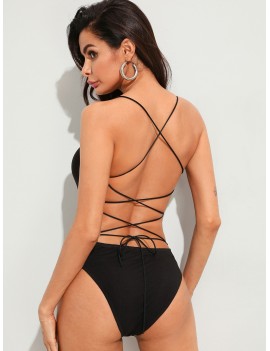 Lace Up Backless Skinny Cami Bodysuit