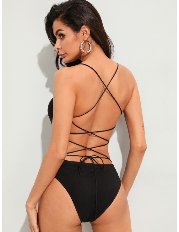 Lace Up Backless Skinny Cami Bodysuit