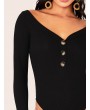 Buttoned Half Placket Rib-knit Bodycon Bodysuit