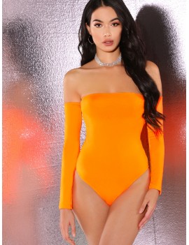 Neon Orange Off Shoulder Fitted Bodysuit