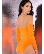 Neon Orange Off Shoulder Fitted Bodysuit