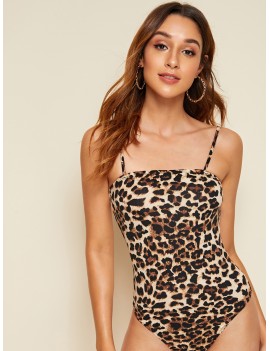 Leopard Print Skinny Cami Bodysuit