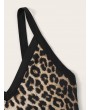 Leopard Print Contrast Trim Slip Bodysuit